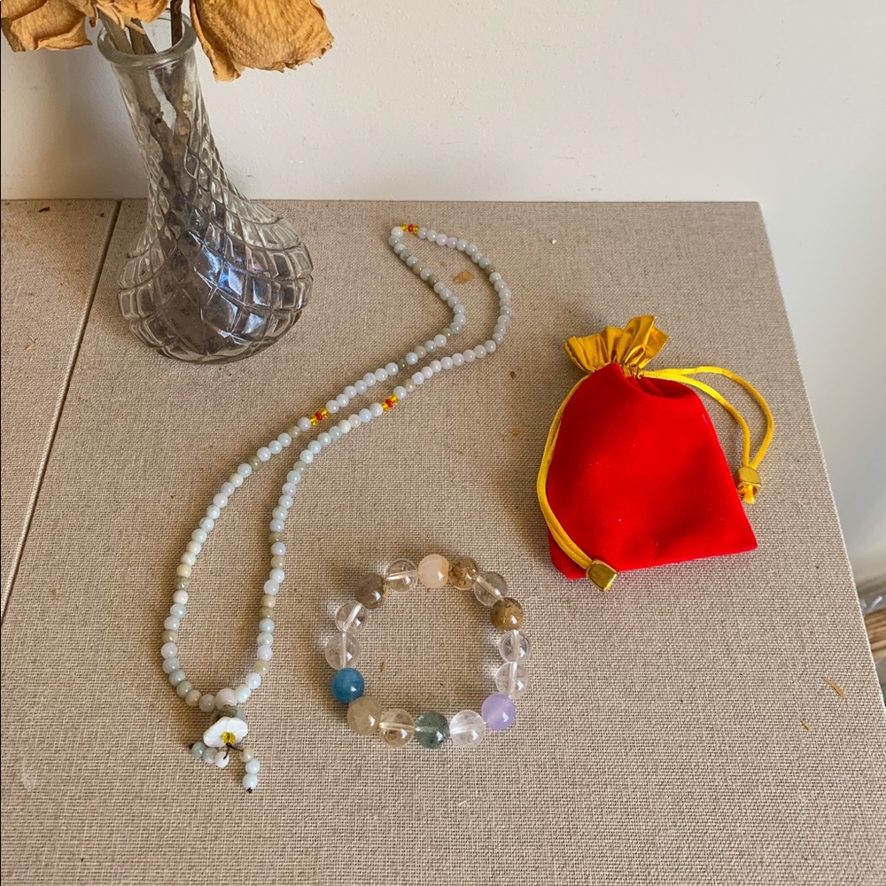 Sweet Glass Bead Tassel Necklace & Bead Bracelet